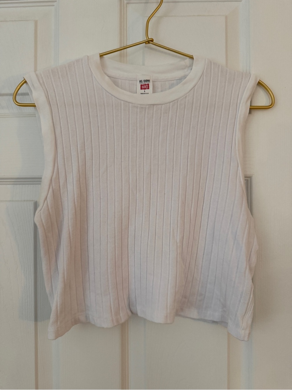 Re/Done x Hanes White Ribbed Sleeveless Tank Top